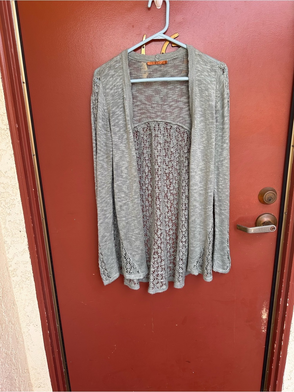 Belldini Sage Open-Front Crochet Lace Cardigan